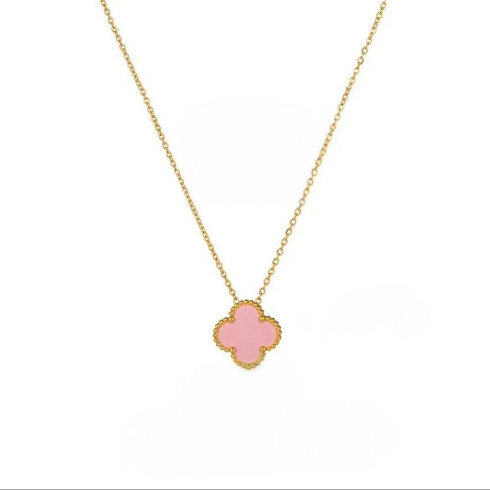 Gold and Pink Clover Pendant Necklace